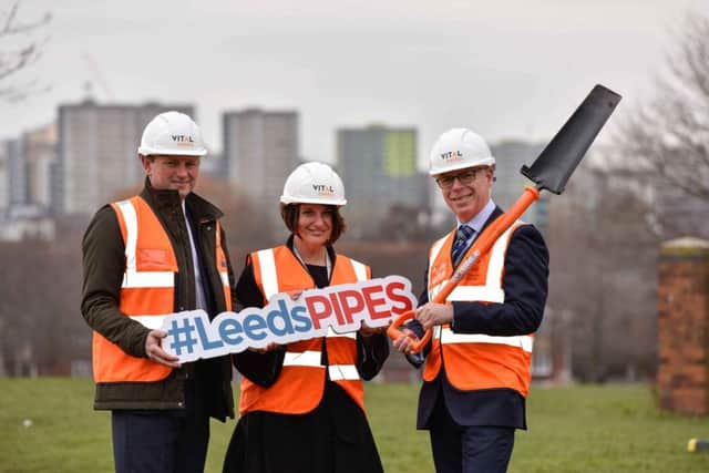 Leeds district heating network launch in Burmantofts.  (L-R) Mike Cooke, (regional director, Vital Energi ), councillor Lucinda Yeadon, and Nick Gosling (group sales & strategy director, Vital Energi).  Picture: Andy Garbutt