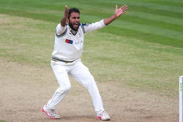 Yorkshire's Adil Rashid successfully appeals the wicket of Sussex's Ashar Zaidi. Picture: Alex Whitehead/SWpix.com