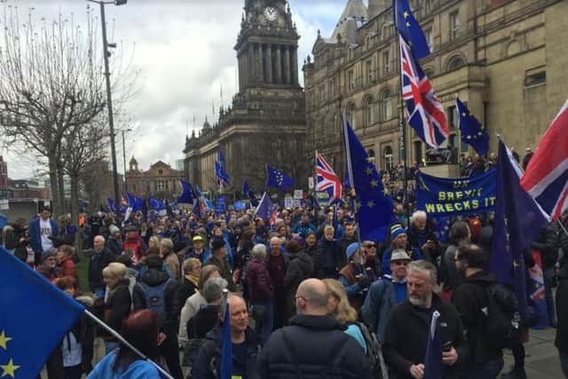 Demonstrators gathering on The Headrow today
