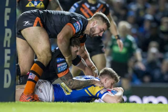 Ash Handley touches down to score against Castleford Tigers.