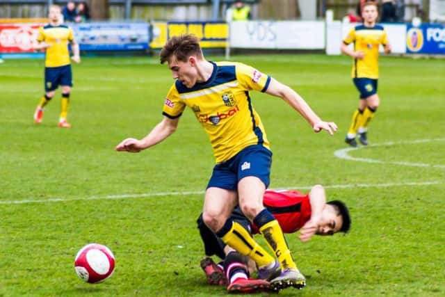 Action from Tadcaster Albion v Hyde United. Picture: Matthew Appleby.