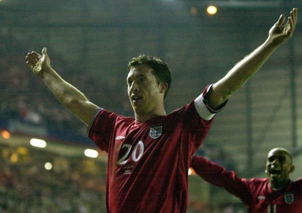 Leeds United striker 
Robbie Fowler celebrates his goal in England's 2-1 friendly defeat to Italy at Elland Road in March, 2002.
