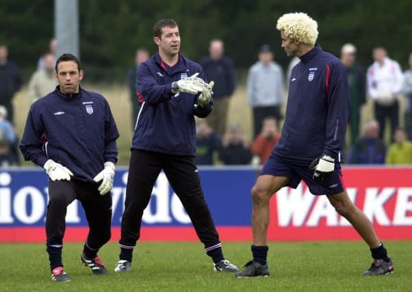 Goalkeepers Richard Wright, Nigel Martyn and David James before the England v Italy friendly ar Elland Road in March 2002