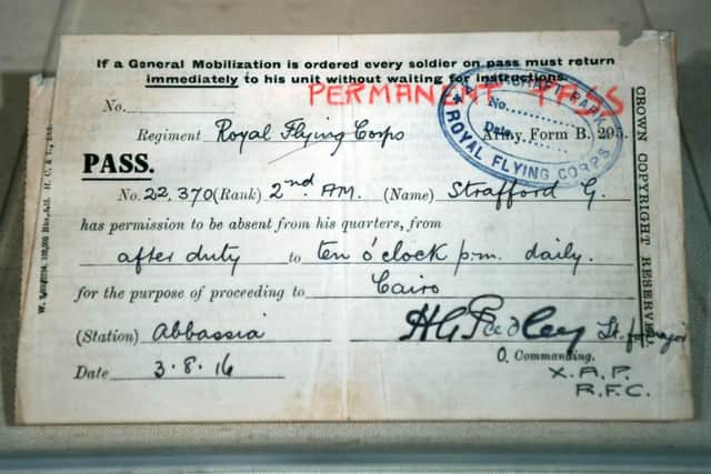 A pass issued to GW Strafford allowing him to go to Cairo.
 
Picture Jonathan Gawthorpe