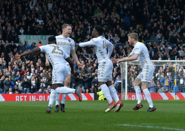 Caleb Ekuban celebrates scoring Leeds' opening goal