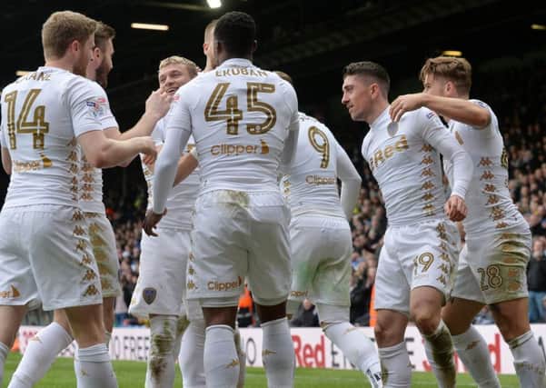 'SIGN HIM UP': Leeds United celebrate Pablo Hernandez's ultimately decisive goal. Picture by Bruce Rollinson.