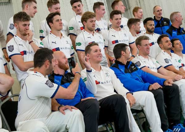 Picture by Allan McKenzie/SWpix.com - 02/04/2018 - Cricket - Yorkshire County Cricket Club Media Day 2018 - Headingley Cricket Ground, Leeds, England - Tim Bresnan takes photos as Yorkshire prepare to have their 2018 team photo taken.