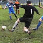 Oliver Maude hits a late winner for Whitkirk Wanderers against visitors Oxenhope in West Yorkshire League Division 1. PIC: Steve Riding