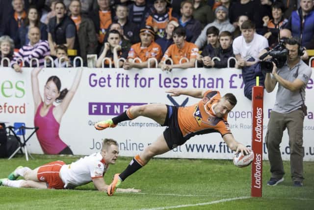 Greg Eden in typical try-scoring pose. PIC: Allan McKenzie/SWpix.com