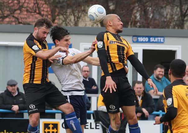 Action from Guiseley v Maidstone United. Picture: Alex Daniel.