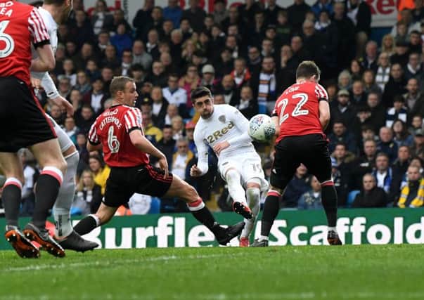Pablo Hernandez curls in the United equaliser against Sunderland. PIC: Jonathan Gawthorpe