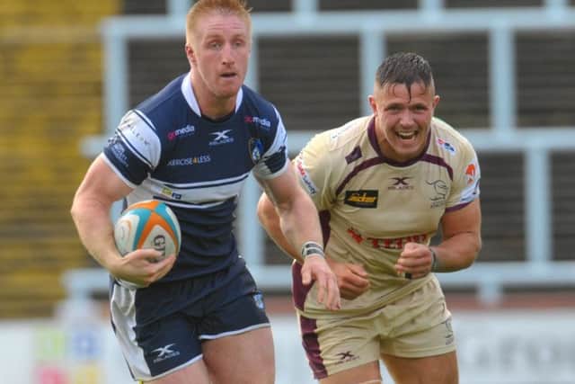 Yorkshire Carnegie's
Callum Irvine suffered a match-ending injury in the first five minutes against Jersey. PIC: Steve Riding