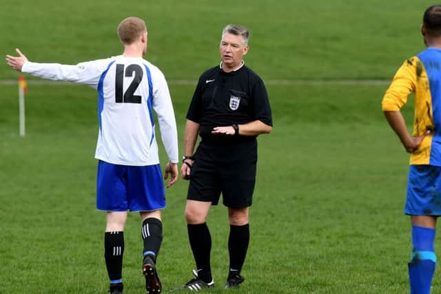 Former Football League referee, Mark Haywood, takes charge at Hope Inn Whites. PIC: Jonathan Gawthorpe