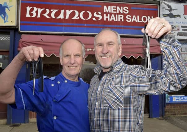 Bruno's  Hair Salon, Harehills Road, Leeds
John Kay and Dave Webster who are haning up their scissors   9th april 2018