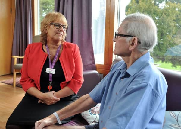 Jayne Upperton, matron at St Gemma's Hospice chats with patient Brian Harrison. PIC: Tony Johnson