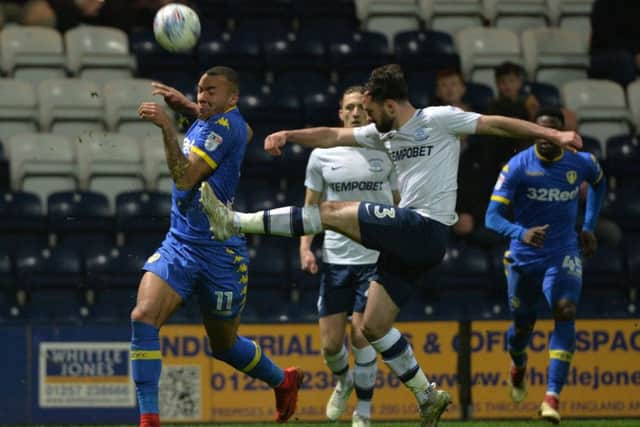 WIDE BOY: Leeds United's full league debutante Jay-Roy Grot looks to cause problems for Preston's Greg Cunningham. Picture by Bruce Rollinson.