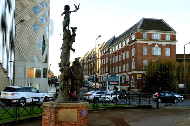281217  The   Arthur Aaron VC  statue on the roundabout at the bottom of Eastgate in Leeds .