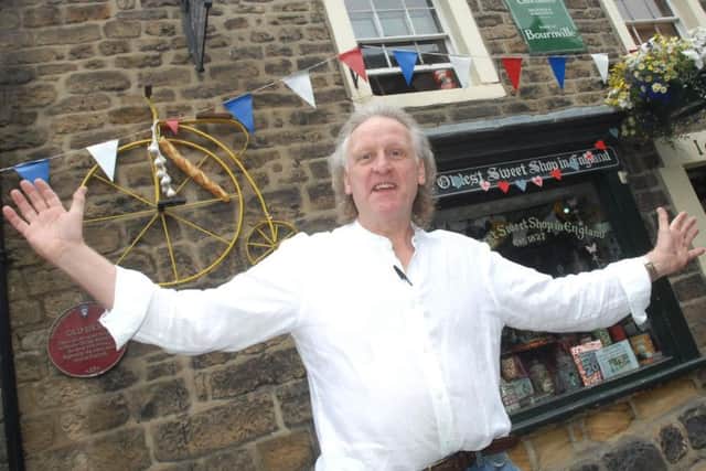 Keith Tordoff, Chair of Nidderdale Chamber of Trade outside his shop - The Oldest Sweet Shop in England - on Pateley High Street.