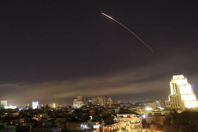 Damascus skies erupt with missile fire as the U.S. launches an attack on Syria targeting different parts of the capital.