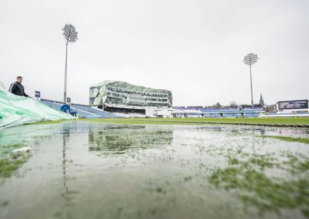RAINY DAYS: Water pours off the covers at Headingley on the first day of the County Championship season. Picture by Allan McKenzie/SWpix.com