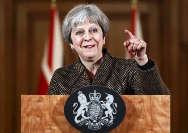 Prime Minister Theresa May during a press conference in 10 Downing Street, London on the air strikes against Syria. PIC: PA