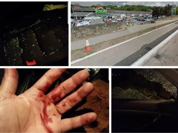 A Roadrunners driver had to have hospital treatment after being hit by a brick thrown at his moving car near the Asda on Killingbeck Drive, Leeds