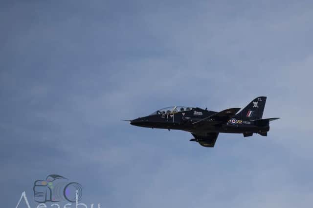 An RAF jet flying through Leeds' skies today. Photo: Andrew Easby