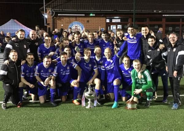 Farsley Celtic celebrate their County Cup final victory over Selby Town.