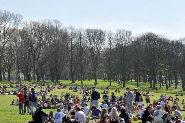 The scene today on Woodhouse Moor in Leeds, where protesters have gathered to call for the legalisation of cannabis.