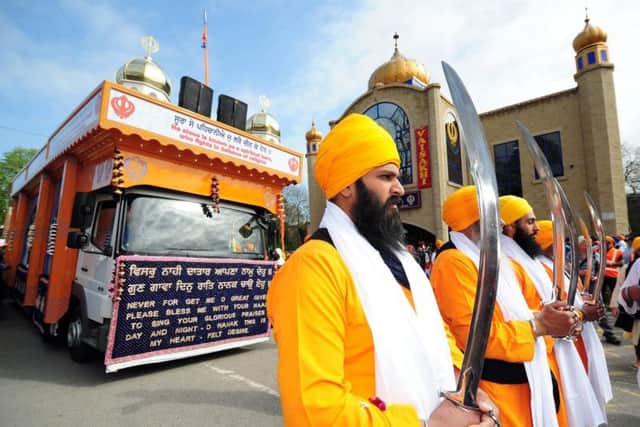 Members at The Sikh Temple in Leeds.