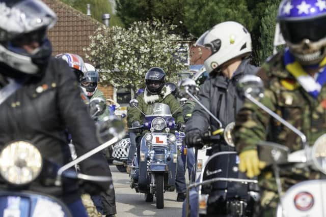 Picture by Allan McKenzie/YWNG - 22/04/18 - Press - Pontefract Scooter Club Prince of Wales Hospice Fundraiser, Pontefract, England - Pontefract Scooter Club riders meet up at the Prince of Wales Hospice.