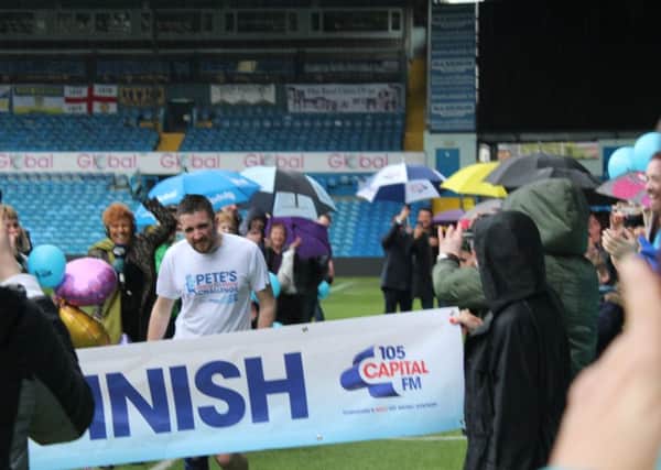 FINISHING LINE: Capital Yorkshire host Pete Allison finished his Pitch to Pitch challenge at Elland Road.
