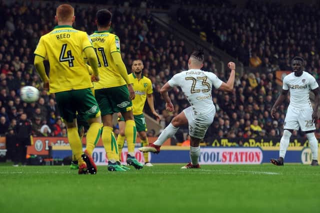 Kalvin Phillips produces the opening goal at Carrow Road.