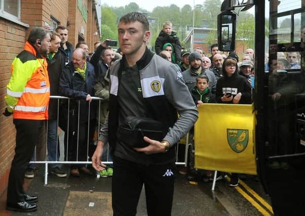 Leeds United academy player Ryan Edmondson steps off the first-team bus at Carrow Road. PIC: Tony Johnson
