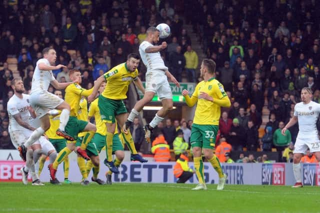 Leeds United's Kemar Roofe glances a late chance wide against hosts Norwich. PIC: Tony Johnson