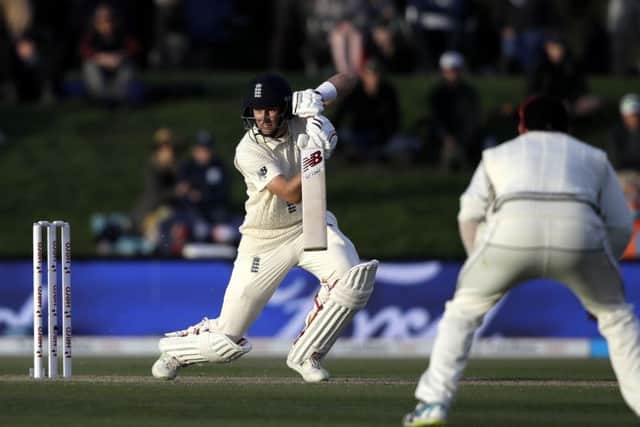 England's Joe Root bats during play on day three of the second Test against New Zealand at Hagley Oval. Picture: AP/Mark Baker.