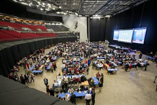 Local election vote count for Leeds at First Direct Arena.