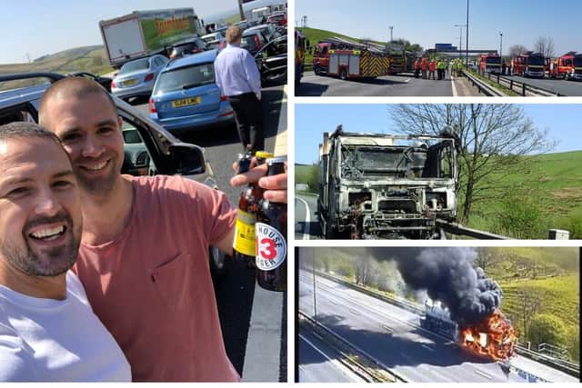 Comedian Paddy McGuinness shared a beer and a joke with drivers stuck on the M62 this afternoon.