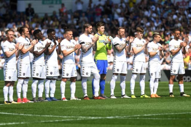 Leeds United players ahead of kick-off against QPR.