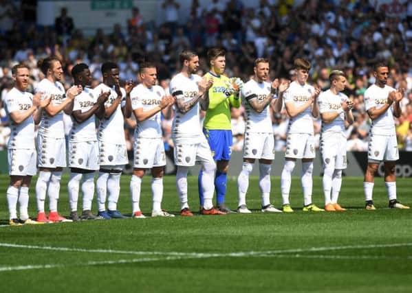 Leeds United players ahead of kick-off against QPR.