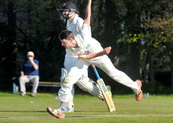 Otley bowler Nathan Goldthorp in action at Rawdon. PIC: Steve Riding