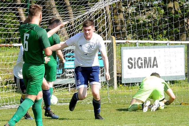 Mark Ferguson scores for Leeds City at Premier rivals Beeston St Anthony's. PIC: Steve Riding