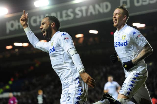 Kyle Bartley celebrates a goal during his loan at Leeds United.