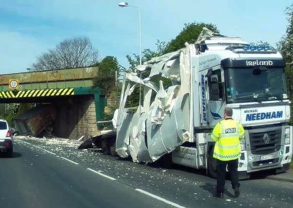 The lorry that smashed into the bridge. (photo supplied by Dave Brown)