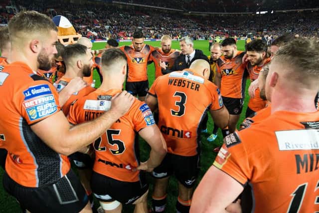 Daryl Powell speaks to his Castleford Tigers side after the Grand Final defeat to Leeds Rhinos.