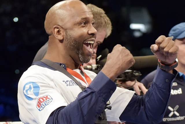 Former Leeds United captain
 Lucas Radebe in the ring with Josh Warrington last night.