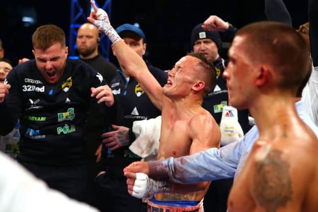Josh Warrington shows his emotion after beating Lee Selby on points.