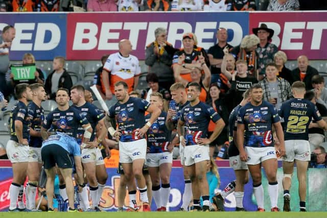 Leeds Rhinos show their frustration at St James' Park.