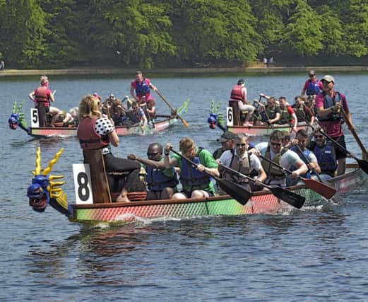 Annual Dragon Boat Race at Rounday Park for Martin House Hospice 
Nando's Leeds  powers ahead in one of the races