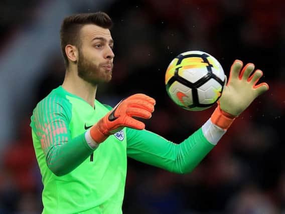 Manchester City goalkeeper Angus Gunn on international duty with England's Under-21s. Leeds United want to sign him this summer.